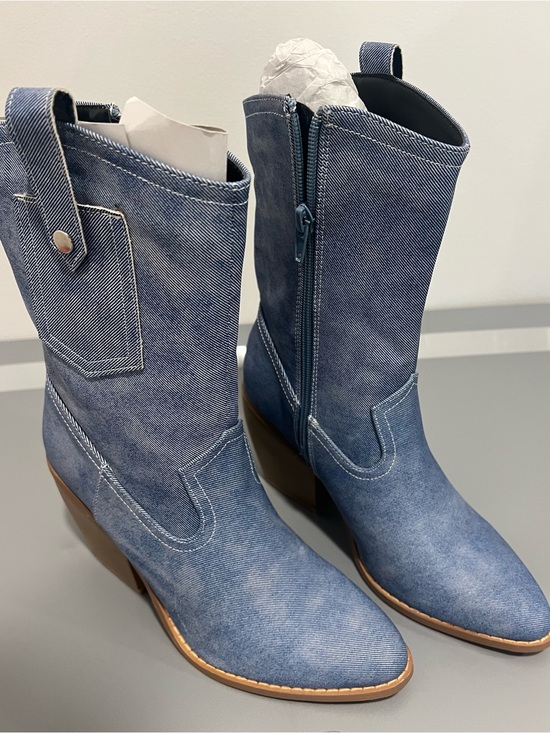 Shoes - Never Worn Blue Denim Western Ankle Boots - Women